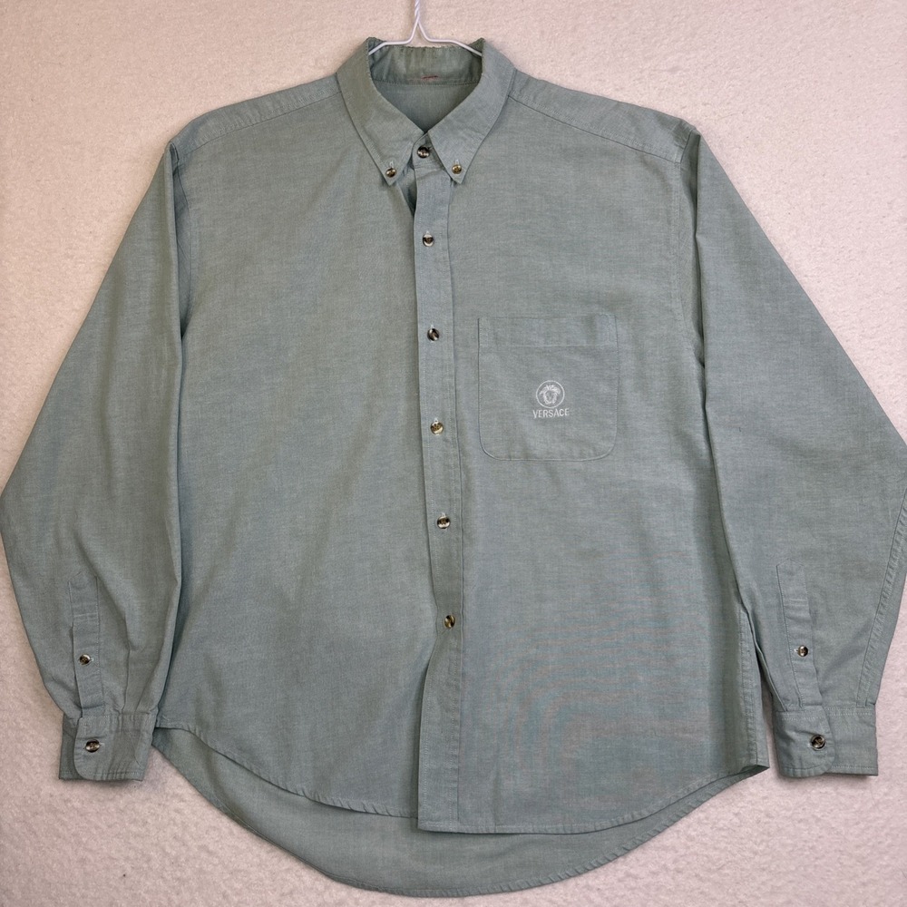 Versace Jeans Couture Men's Soft Teal Button Down Shirt Medusa Head Ornate Sz XL